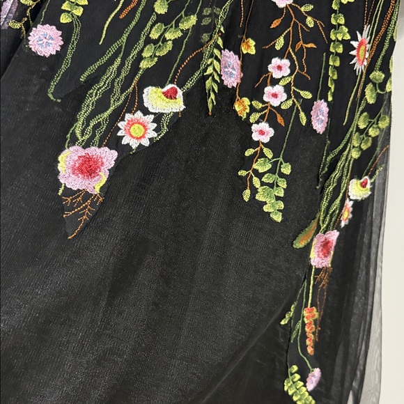 Teri Jon Black Dress with Colorful Floral Embroidery - Picture 5 of 11